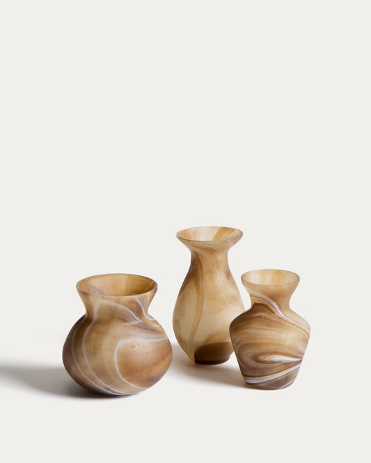 Set di 3 vasi in vetro Nerola nei toni del marrone 10 cm / 9,5 cm / 12,5 cm