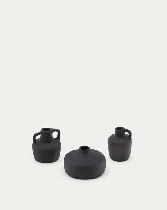 Vasi Sofra set di 3 in terracotta con finitura in nero 6 cm / 7 cm / 10 cm