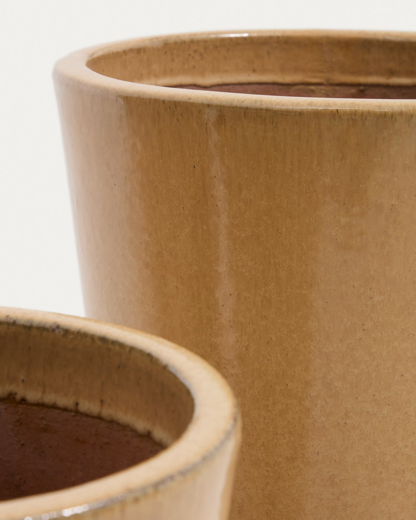 Set Rotja di 3 vasi in terracotta con finitura smaltata beige Ø 26 / 35 / 47 cm
