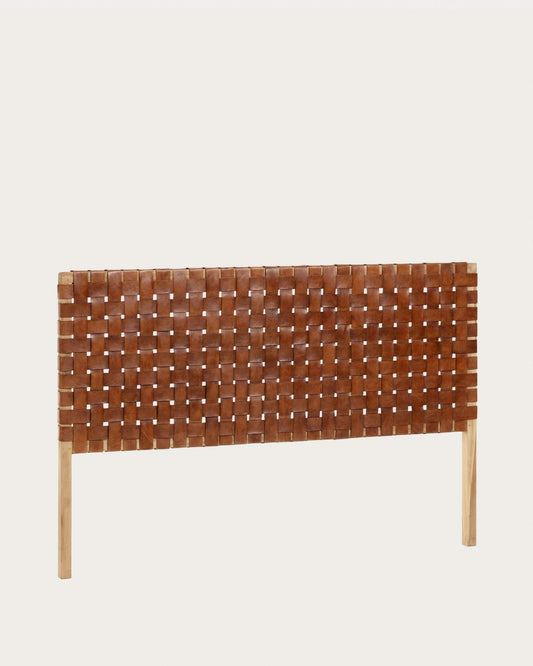 Testiera Calixta in legno massello di teak e pelle per letto da 150 cm