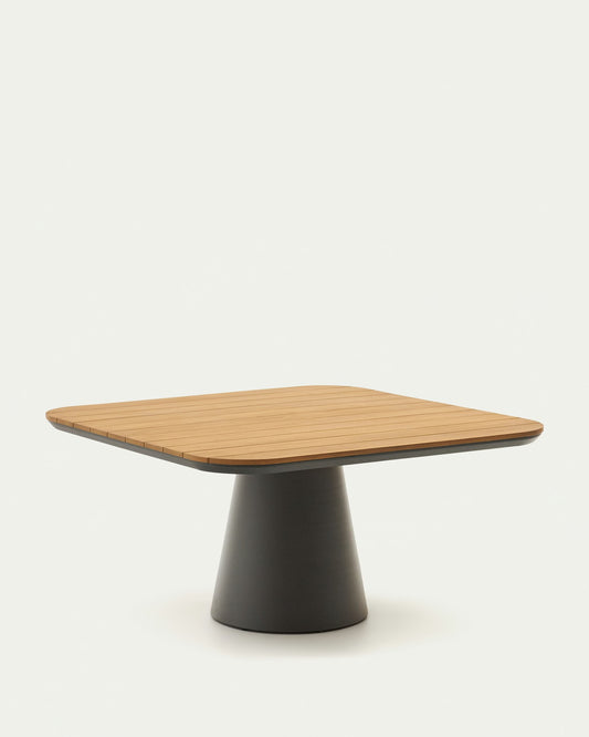 Tavolo da esterno Tudons in alluminio con finitura in grigio e teak 148 x 148 cm