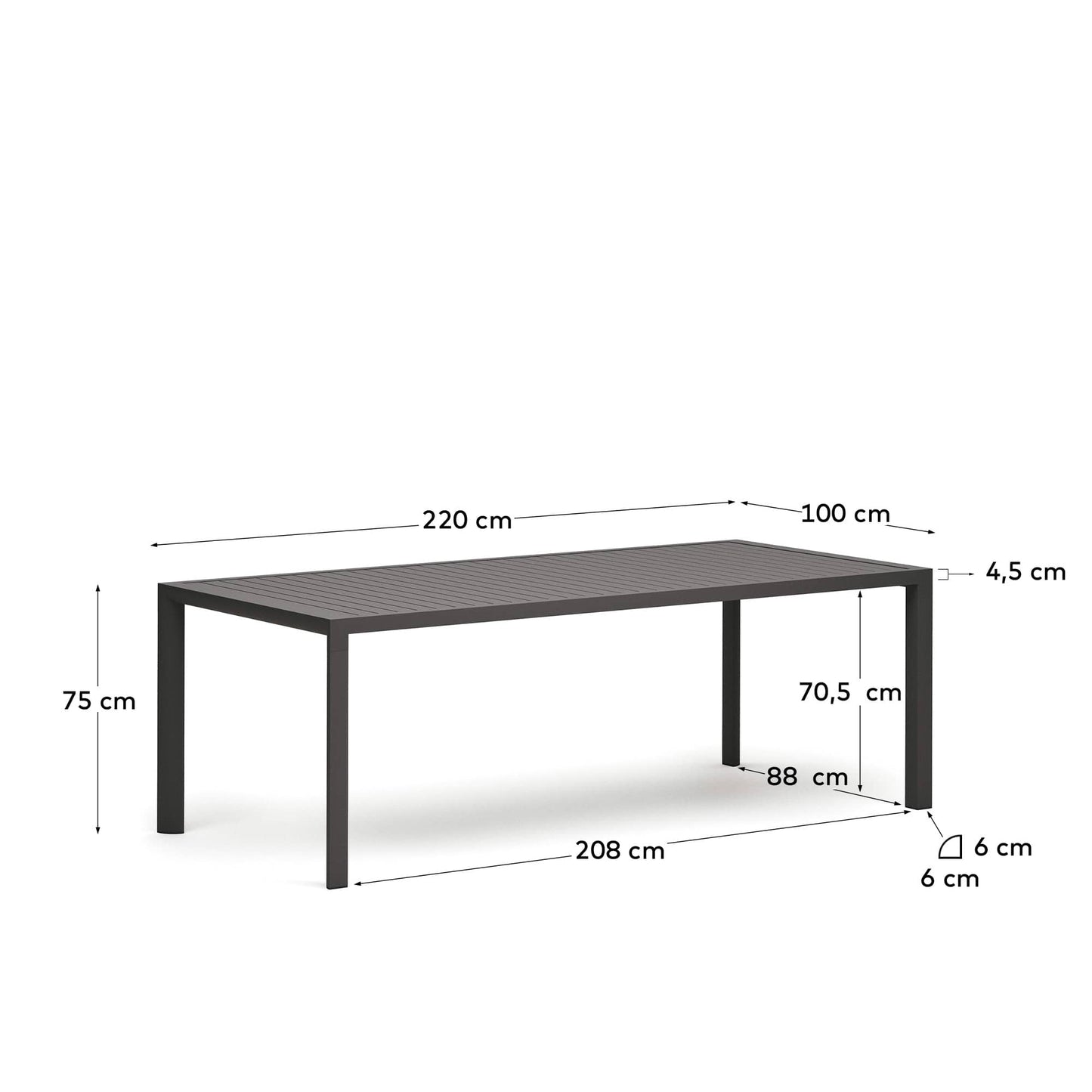 Tavolo da esterno Culip in alluminio finitura grigia 220 x 100 cm