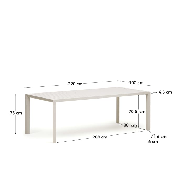 Tavolo da esterno Culip in alluminio finitura bianca 220 x 100 cm