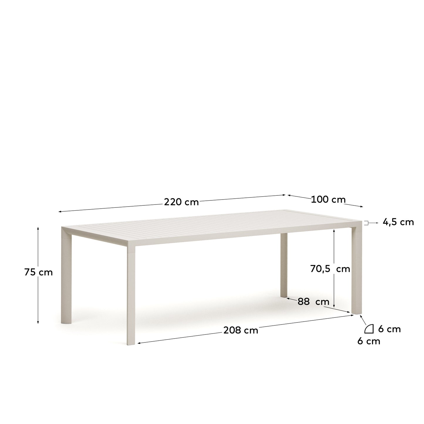 Tavolo da esterno Culip in alluminio finitura bianca 220 x 100 cm
