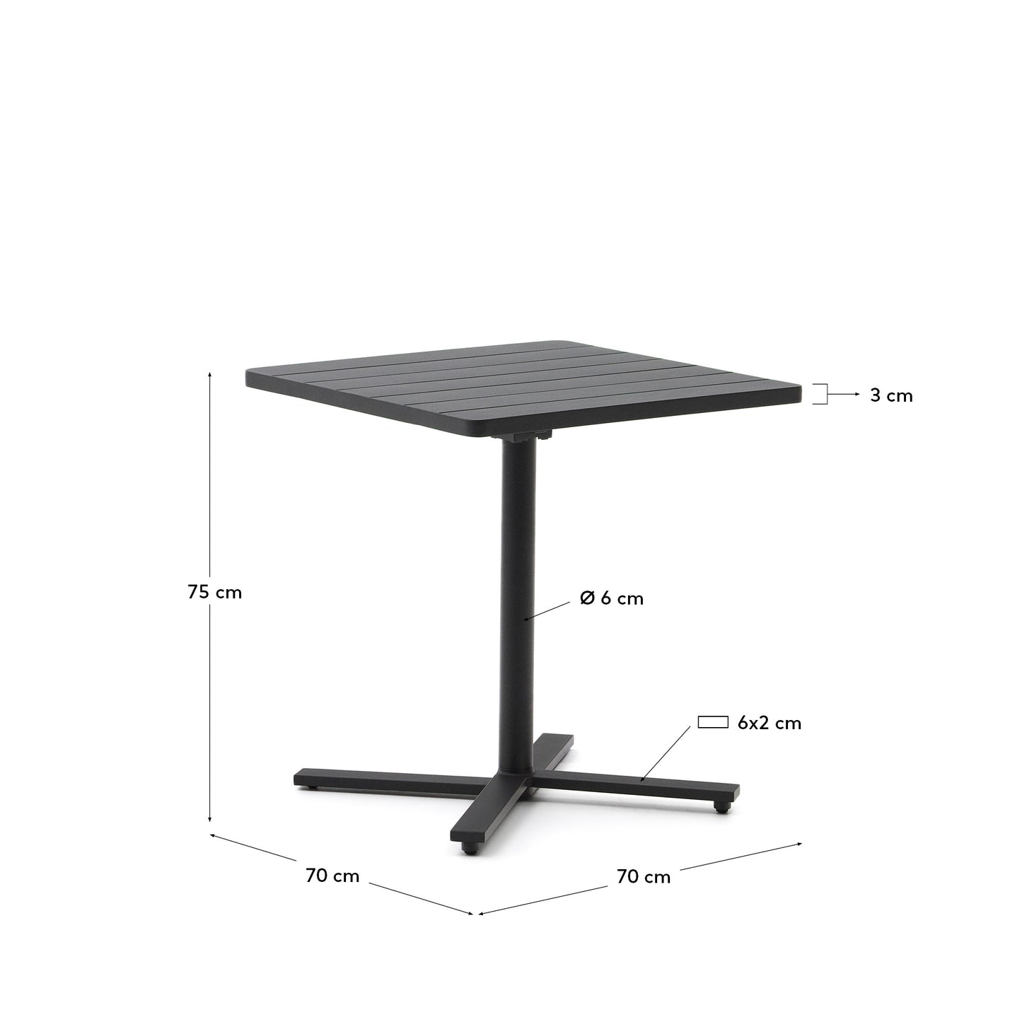Tavolo da esterno pieghevole Torreta in alluminio con finitura grigio scuro 70 x 70 cm