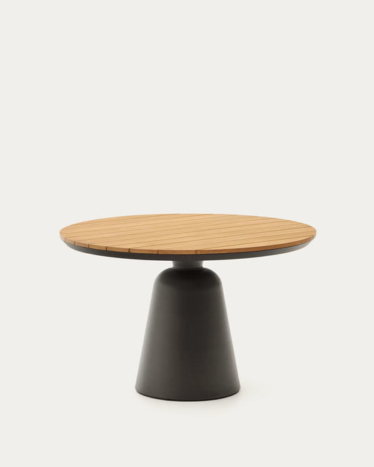 Tavolo rotondo da esterno Tudons in alluminio con finitura in grigio e teak Ø120 cm