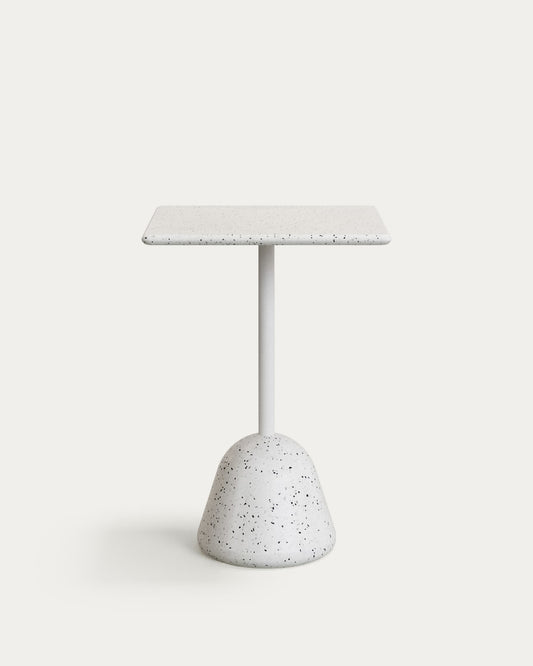 Tavolo alto da bar Saura in terrazzo bianco con piano in terrazzo bianco 95 x 70 x 70 cm