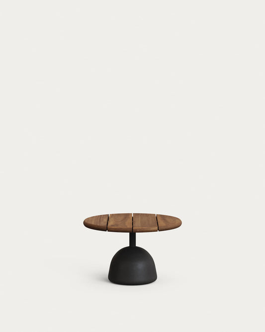 Tavolino Saura con piano in acacia finitura noce e base in cemento nero Ø 55x35cm