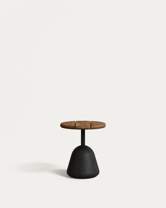 Tavolino Saura con piano in acacia finitura noce e base in cemento nero Ø43x48 cm