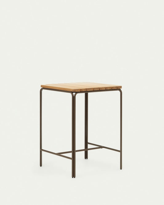 Tavolo alto esterni Salguer legno massello acacia acciaio marrone 70 x 70 cm