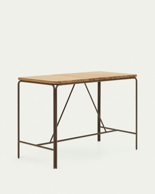 Tavolo alto esterni Salguer legno massello acacia acciaio marrone 140 x 70 cm