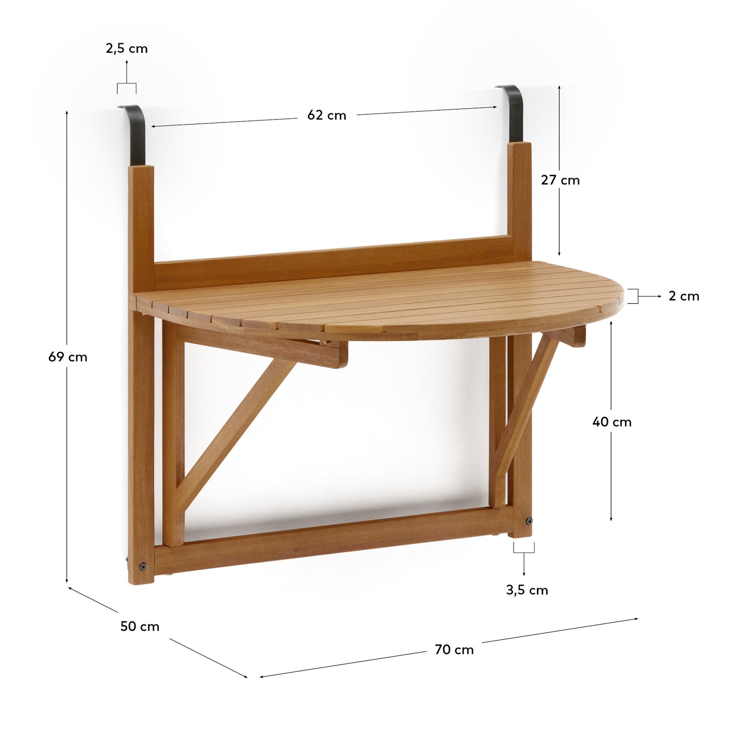 Tavolo pieghevole da balcone Amarilis in legno massiccio di acacia 50 x 70 cm