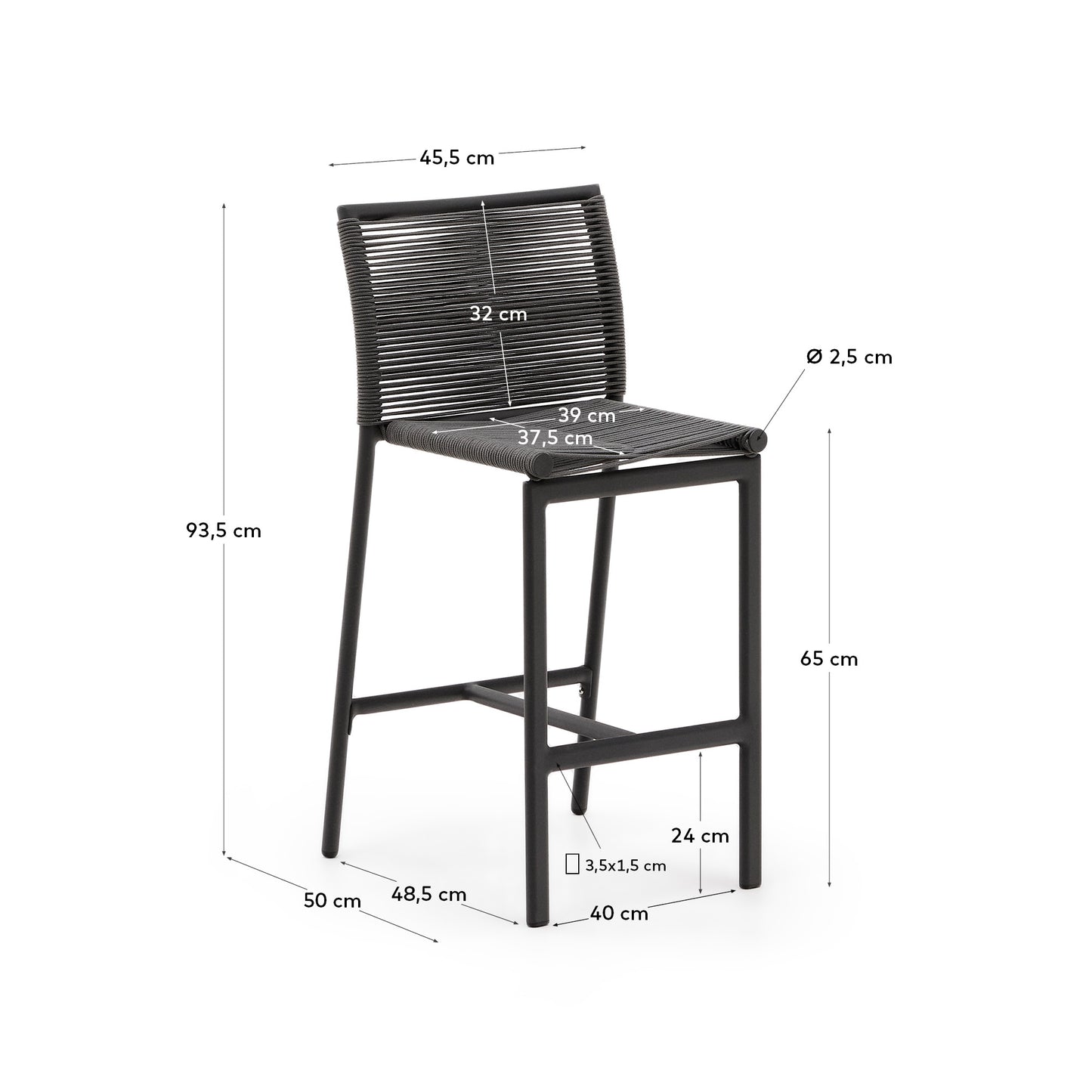Sgabello da esterno Culip in corda e alluminio grigio 65 cm