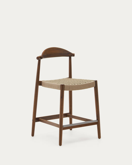 Sgabello Nina legno massiccio di acacia finitura in noce corda beige altezza 62cm