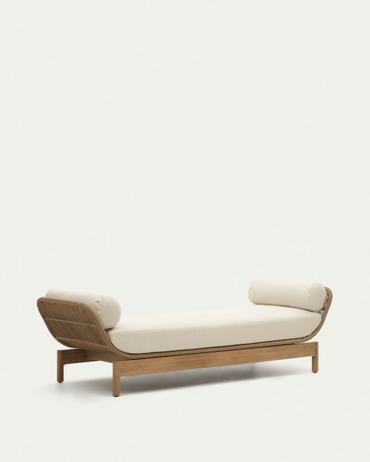 Lettino Catalina beige in corda e legno massiccio di acacia