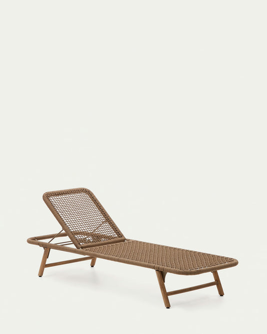 Lettino Dandara con struttura in acciaio con corda beige e gambe in legno massiccio di acacia
