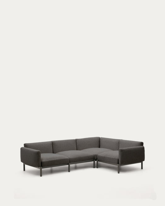 Divano modulare angolare 5 posti da esterni Sorells grigio e alluminio grigio 276 x 191,5 cm