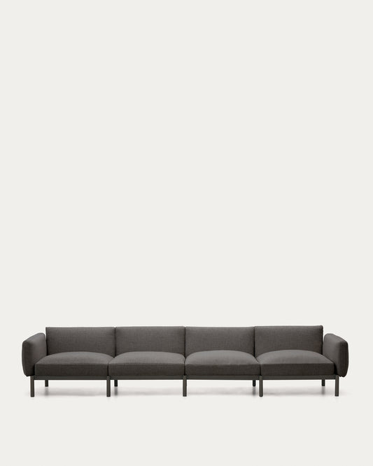 Divano modulare a 4 posti da esterni Sorells con tappezzeria grigia e alluminio grigio 314 cm