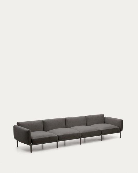 Divano modulare a 4 posti da esterni Sorells con tappezzeria grigia e alluminio grigio 314 cm