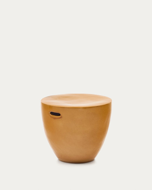Tavolino da appoggio per esterni Mesquida in ceramica con finitura smaltata in color senape Ø 45 cm