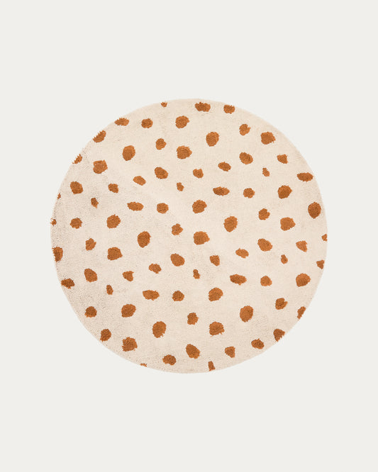 Tappeto rotondo Tandani in cotone beige con disegno di ghepardo arancione Ø 100 cm