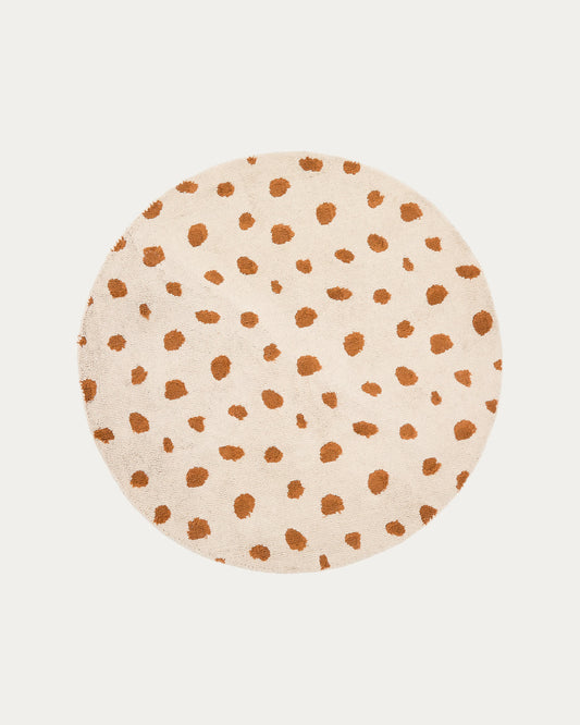 Tappeto rotondo Tandani in cotone beige con disegno di ghepardo arancione Ø 100 cm