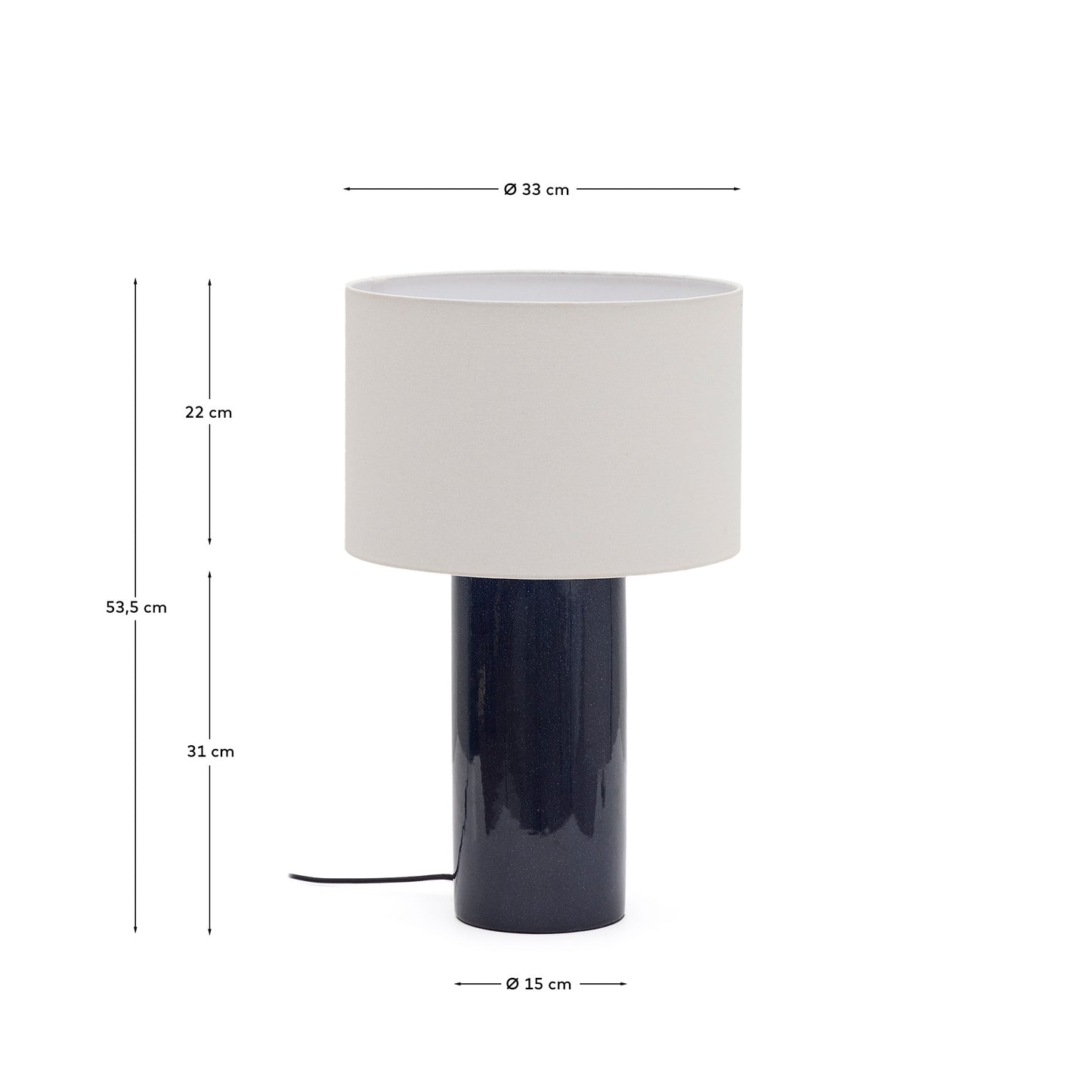 Lampada da tavolo Toneric in ceramica con finitura blu e cotone