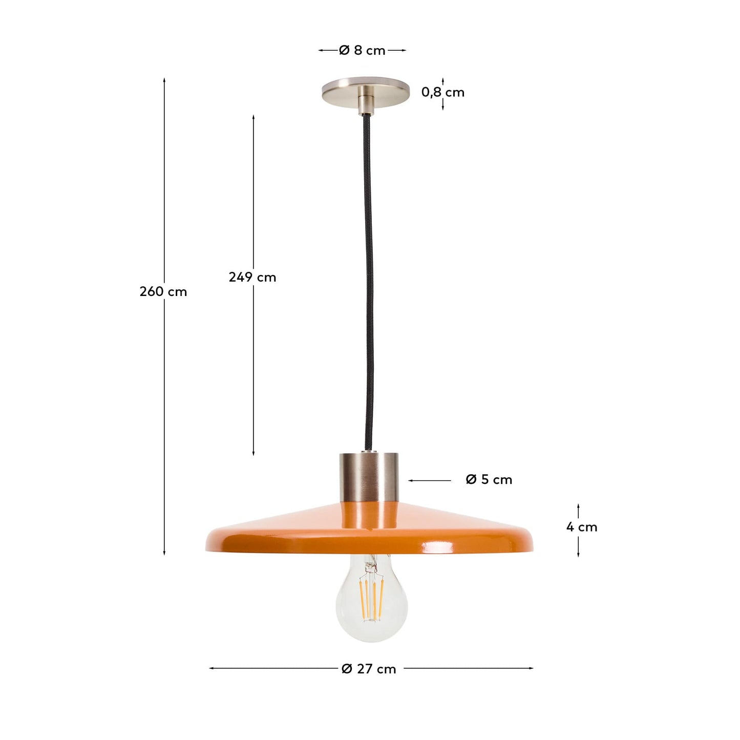 Lampada da soffitto Nuvira in metallo spazzolato grigio chiaro e paralume arancione