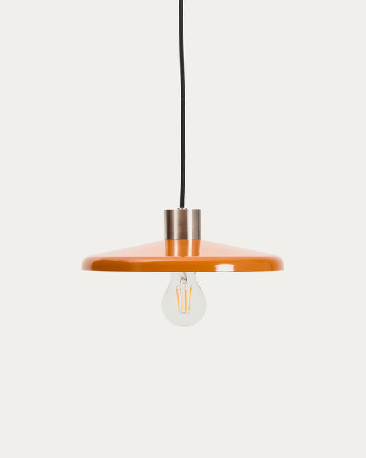 Lampada da soffitto Nuvira in metallo spazzolato grigio chiaro e paralume arancione