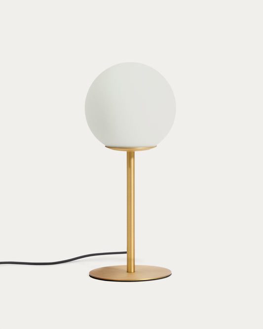 Lampada da tavolo Brisia in metallo con finitura in ottone spazzolato e 1 sfera in vetro satinato Ø 15 cm