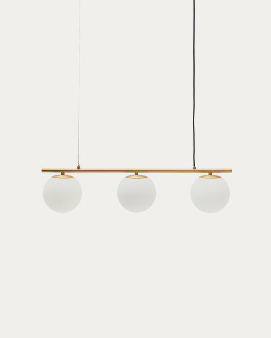 Lampada da soffitto Brisia in metallo con finitura in ottone spazzolato e 3 sfere di vetro satinato Ø 15 cm