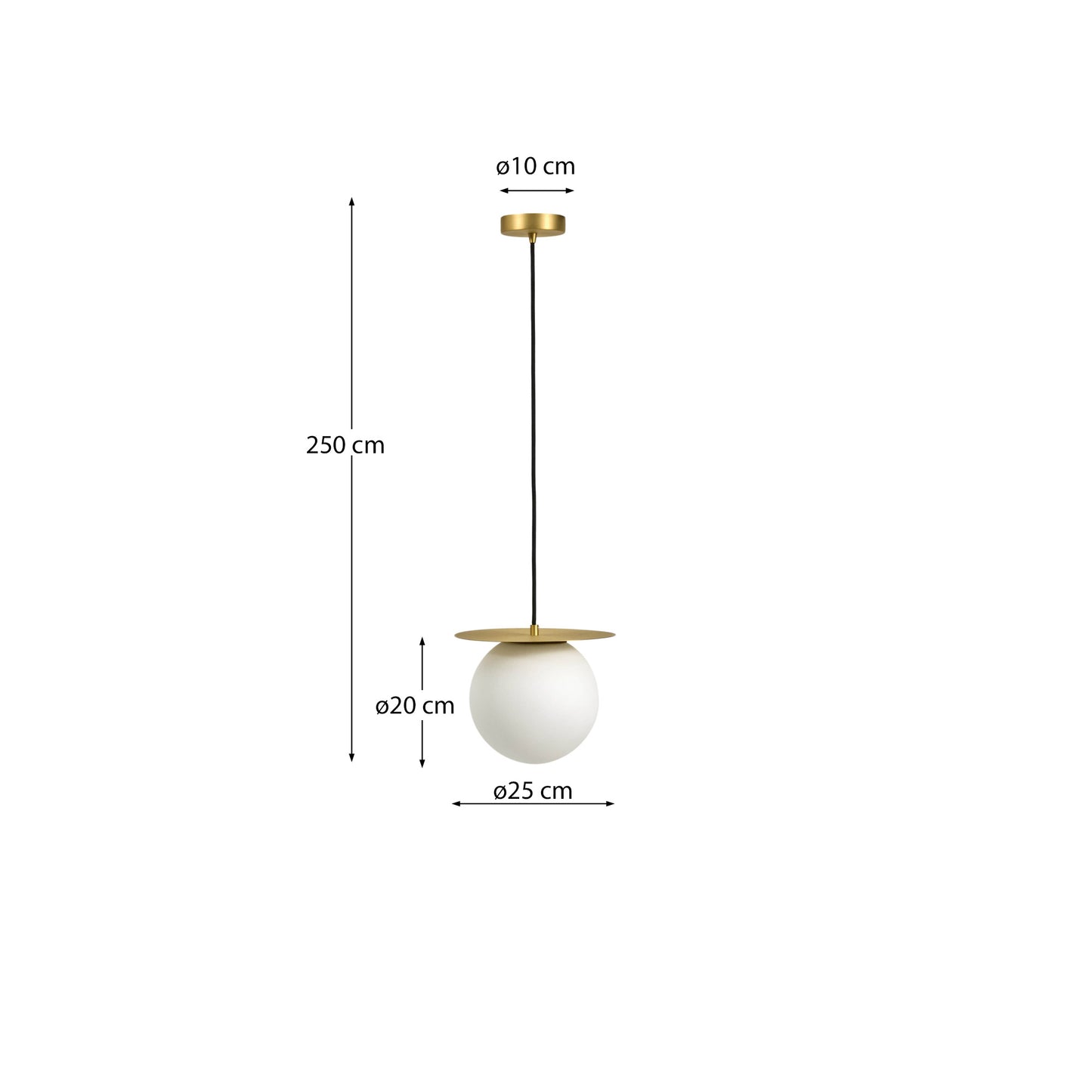 Lampada da soffitto Brisia in metallo con finitura in ottone spazzolato e 1 sfera in vetro satinato Ø 20 cm