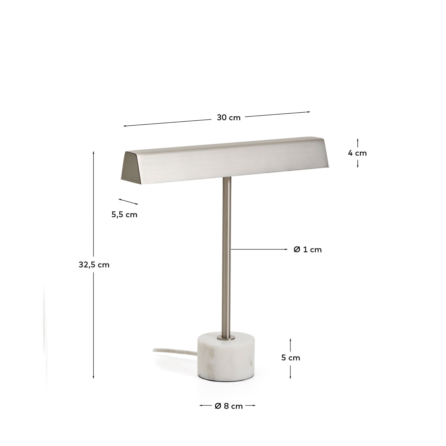 Lampada da tavolo Lynor in metallo spazzolato con base in marmo bianco