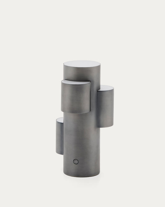 Lampada da tavolo portatile a LED Adrina in metallo grigio scuro con finitura spazzolata