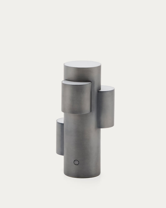 Lampada da tavolo portatile a LED Adrina in metallo grigio scuro con finitura spazzolata