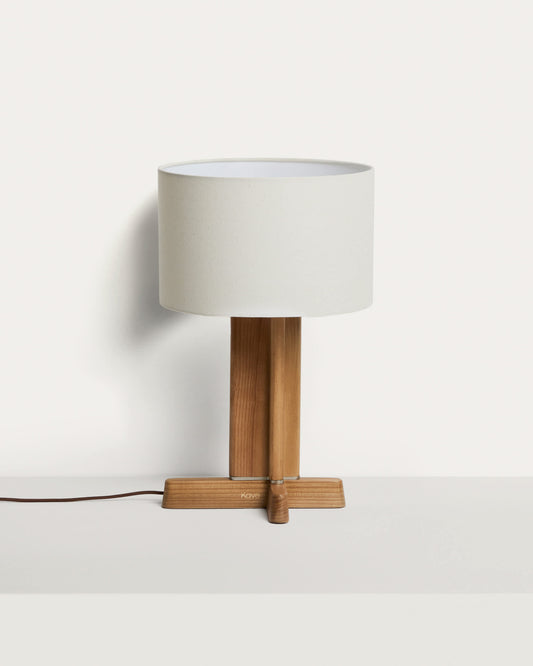 Lampada da tavolo Niani in legno di caucciù con finitura tono naturale e paralume in cotone color avorio Ø 30 cm