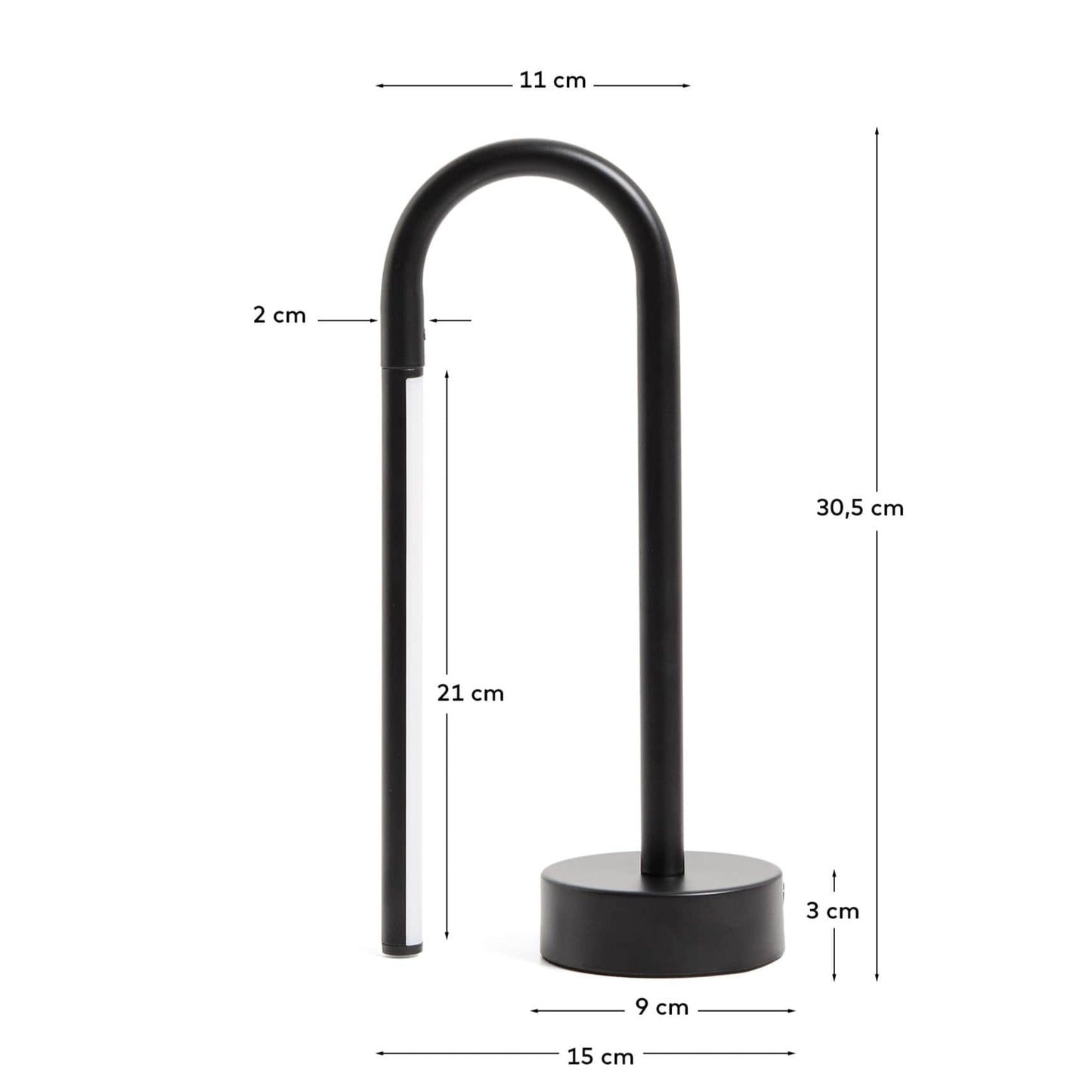 Lampada da tavolo portatile Bow in alluminio nero