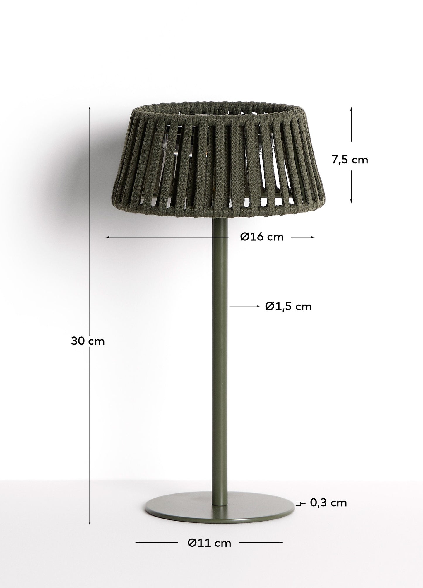 Lampada da tavolo solare per esterni Aldet in corda piatta con base in metallo verde