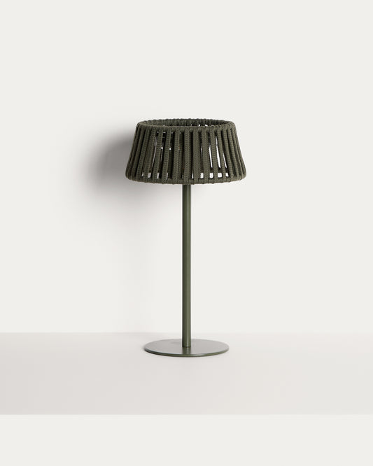 Lampada da tavolo solare per esterni Aldet in corda piatta con base in metallo verde