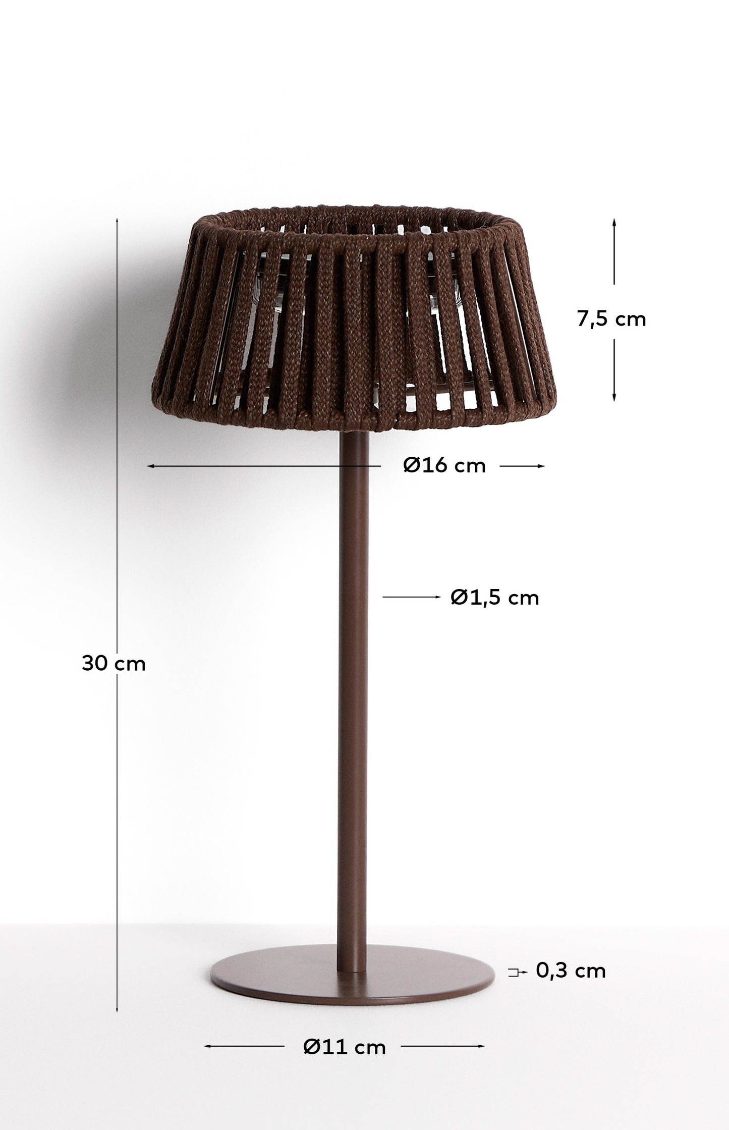 Lampada da tavolo solare per esterni Aldet in corda piatta con base in metallo marrone