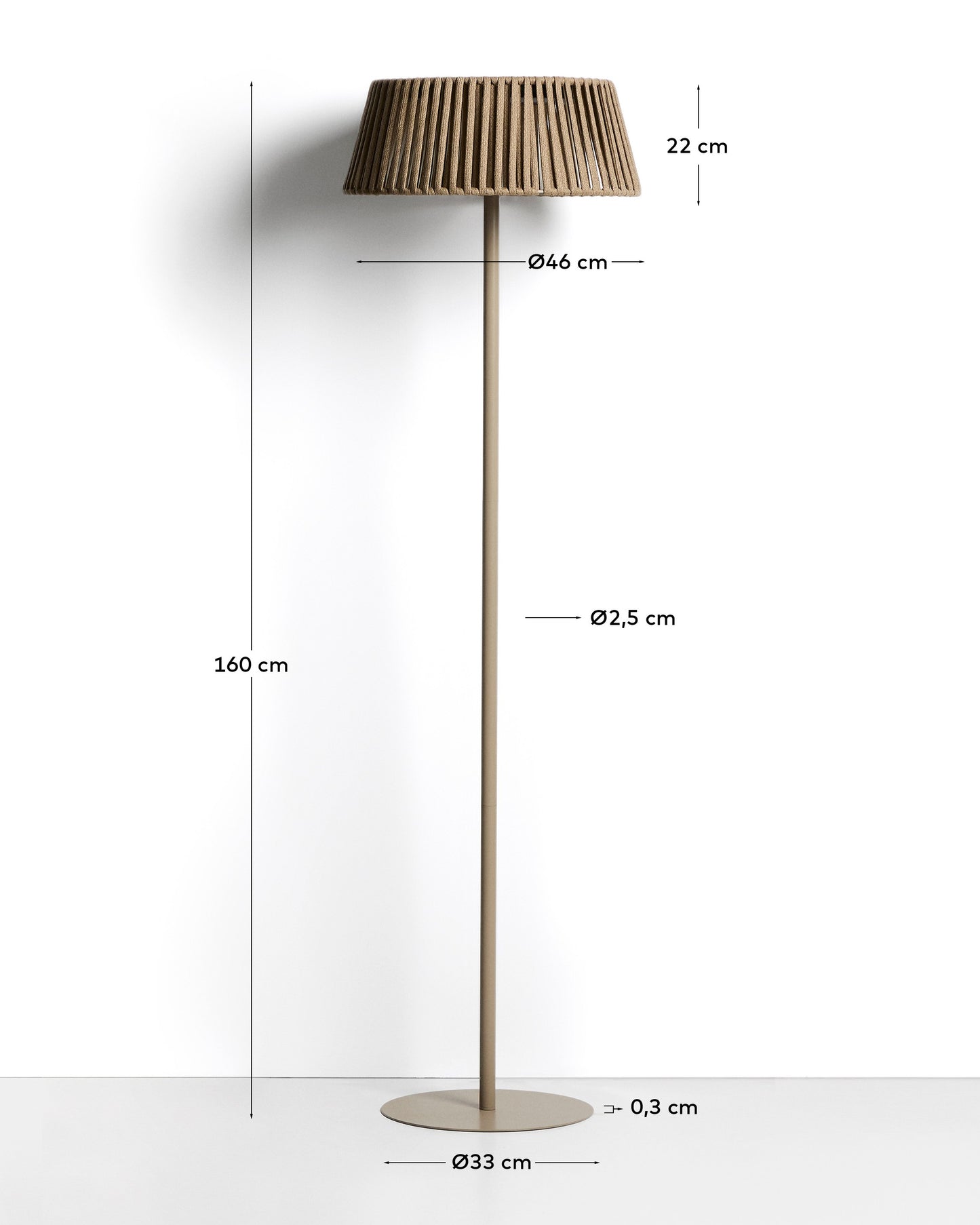 Piantana solare per esterni Aldet in corda piatta con base in metallo beige Ø 46 cm