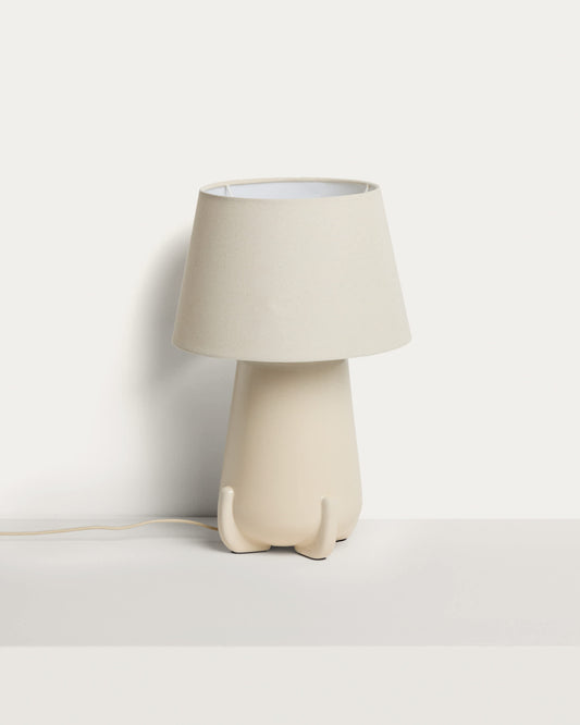 Lampada da tavolo Odra in ceramica écru con finitura lucida