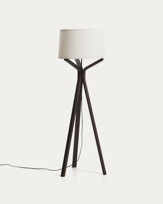 Piantana Ubira in legno di frassino con finitura scura e paralume in lino