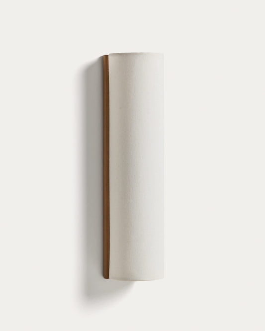 Applique da parete Umbran in legno di caucciù marrone chiaro e lino beige