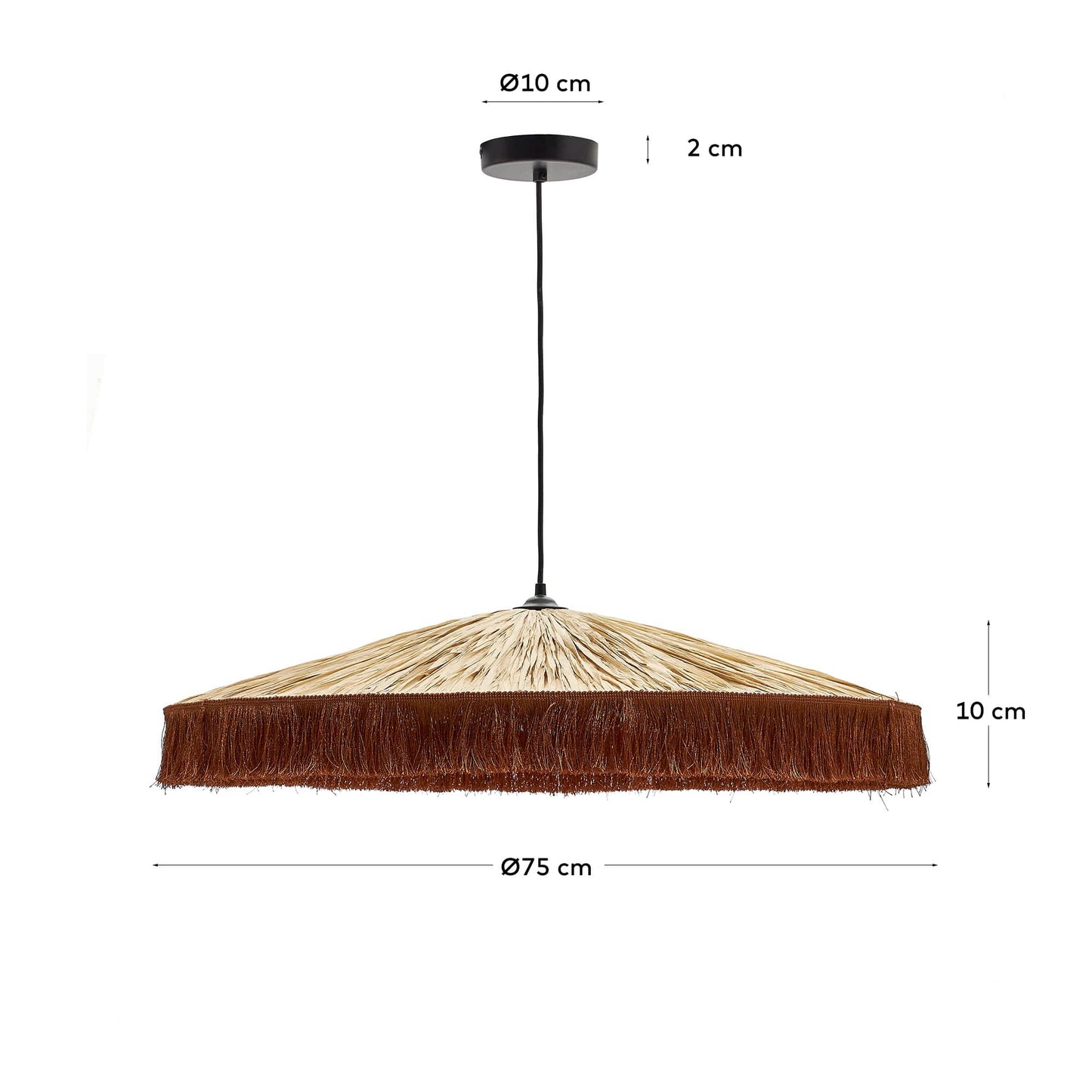 Lampadario Pollensa di rafia naturale e frange terracotta Ø 75 cm