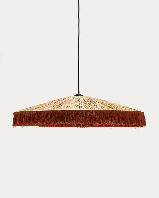 Lampadario Pollensa di rafia naturale e frange terracotta Ø 75 cm