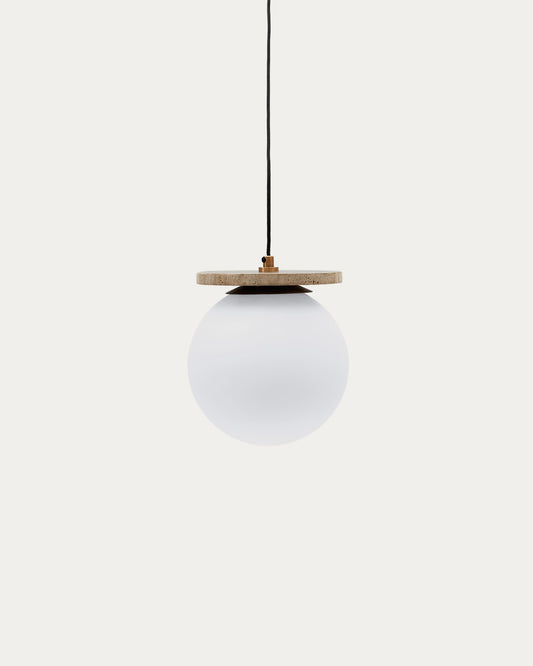 Lampadario Malachi di vetro glassato e travertino