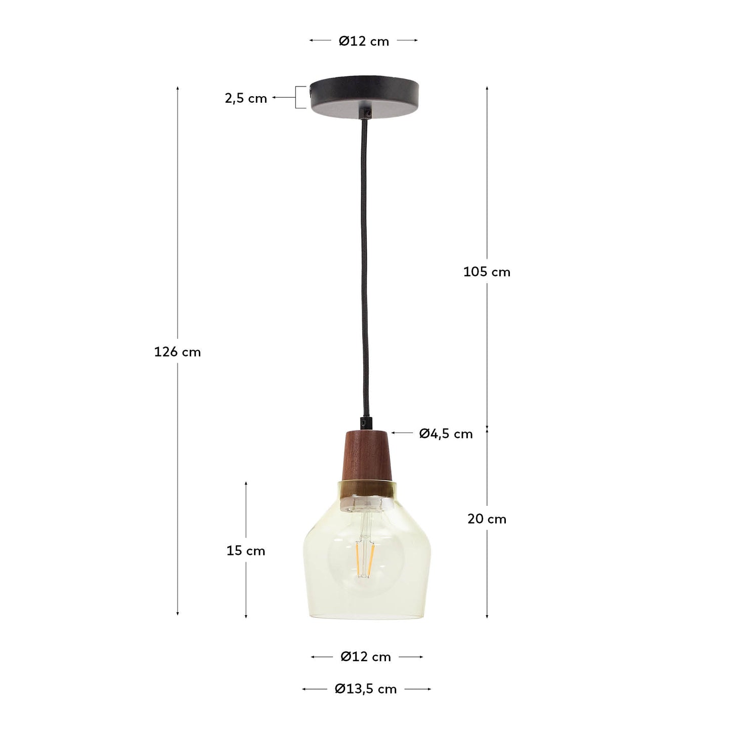 Lampada a soffitto Silex di vetro verde e legno di noce Ø 13 cm
