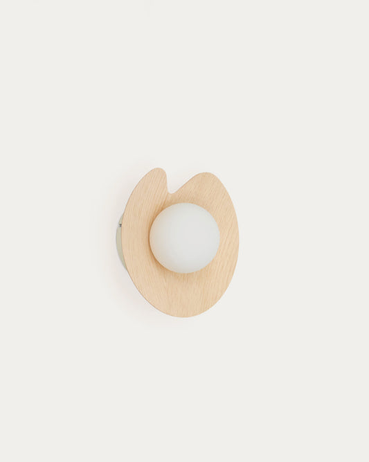 Applique da parete Wilara in impiallacciatura di rovere con 1 sfera in vetro fumé