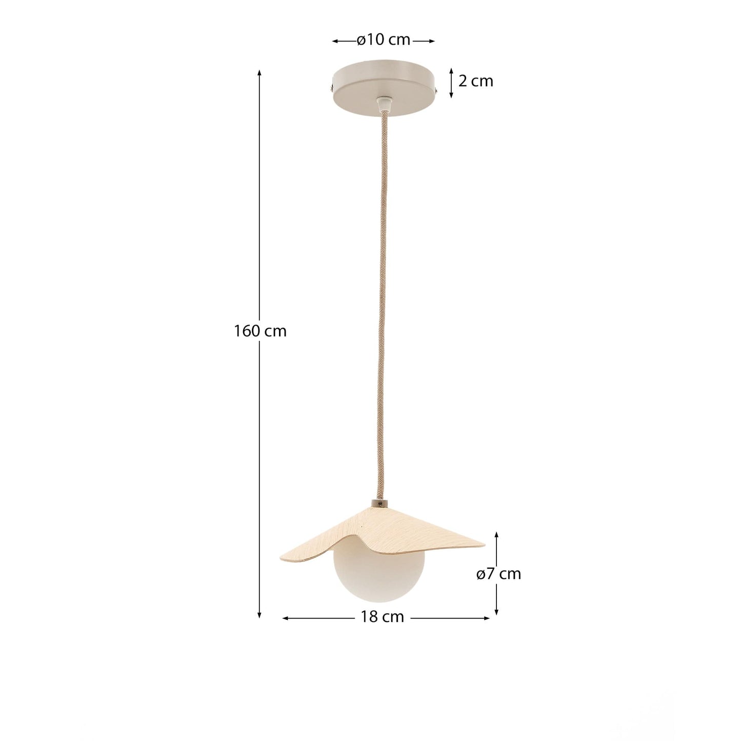 Lampada da soffitto Wilara in impiallacciatura di rovere con 1 sfera di vetro fumé bianco